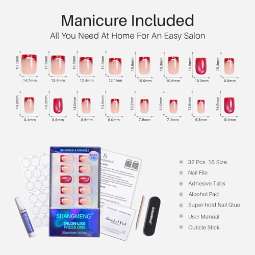 SHANGMENG Halloween Red French Mixed Cat eye Press on Nails Square Short - color: Muse Flame