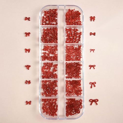 12Grid Bow Nail Charms 3D Red Bowknot Nail Art Rhinestone Design Nail Supplies Cute Nail Art Charms Mini Nail Bows Accessories for Women Manicure DIY Jewels Decoration - color: Rhinestone 02