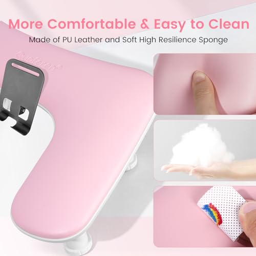 U-Shaped Manicure Arm Rest for Nails Tech with Rotating Phone Stand, Pink - color: 3nd Gen Height-adjustable Rose