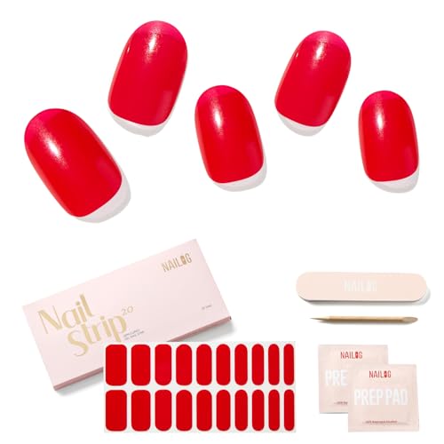 NAILOG Semi Cured Gel Nail Strips Bright Red Nail Stickers - Jelly Crush - color: Jelly Crush