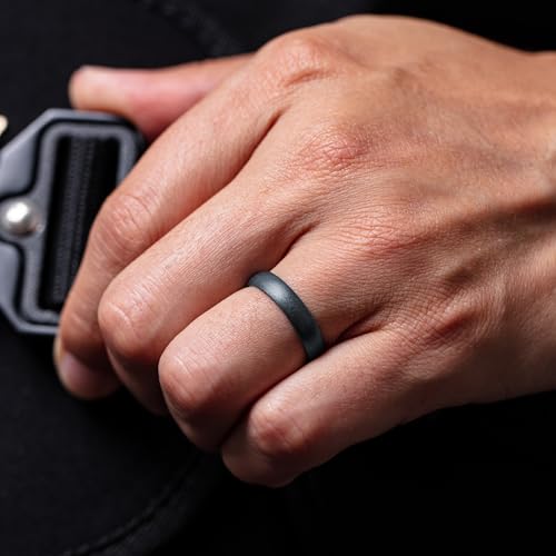 ThunderFit Silicone Wedding Rings for Him & Her, Metallic Finish Design, Unisex Breathable Rubber Engagement Bands in Narrow, Standard, and Wide Style, 1-Pack - color: Pack A: Midnight Pearl, size: 3.5-4 (14.90mm), style: Classic