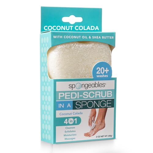Spongables Pedi Scrub Foot Exfoliating 20+ Wash Sponge, Coconut Colada, 1 Count - color: Coconut Colada, size: 1 Count (Pack of 1)