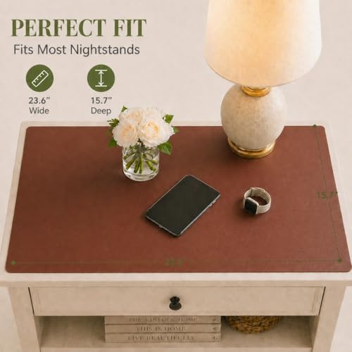 Leather Nightstand Mat for Bedside Table, Waterproof Vanity Desk and Nail Table Mat, Non-Slip Dresser Top Cover for Makeup, Perfume and Daily Essentials (Brown, 23.6"*15.7") - color: Brown, size: 23.6" x 15.7"