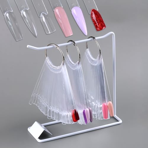 150 Pcs Nail Swatch Sticks with Ring & Nail Art Display Stand Storage Rack - color: White Shelf 150pcs