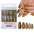 Gold Cat Eye Press on Nails Medium Almond Glitter Yellow Fake Nails 30 Pcs - color: Style-15