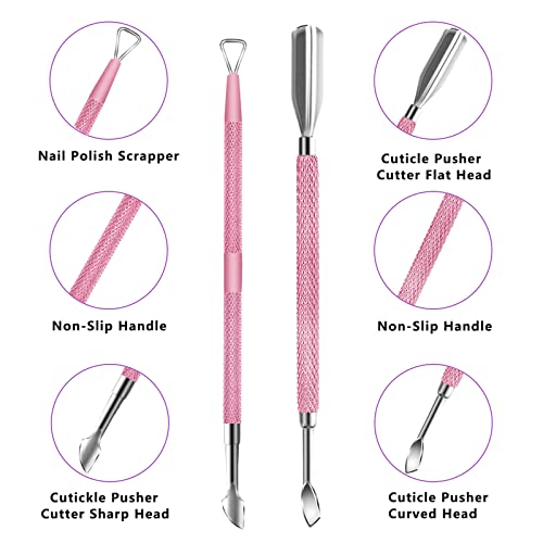 Cuticle Trimmer with Cuticle Pusher and Scissors, Cuticle Remover Professional Durable Pedicure Manicure Tools, Stainless Steel Cuticle Nipper Cutter Clipper for Fingernails and Toenails (Pink) - color: Pink