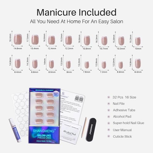 SHANGMENG Press on Nails, Square Short White French Tip Chrome Fake Nails - color: White Noise