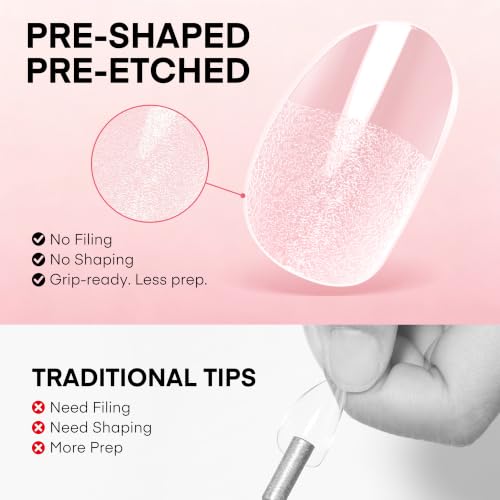 UNA GELLA Gel Nail Tips Short Oval Round Nails,150pcs 15sizes Pre-etched