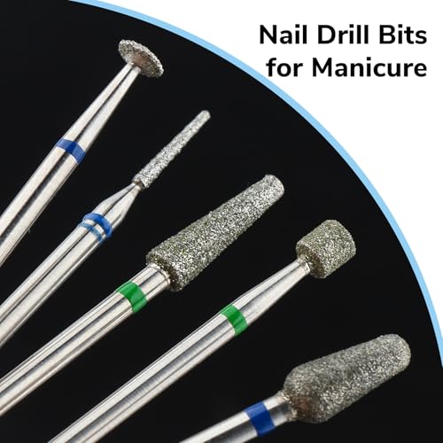 QUNZHAO 5Pcs Diamond Nail Drill Bits Sets Emery tool, 3/32'' Professional Drill Machine Accessories for Under Nail Dead Skin Cleaning(Green 02 set) - color: Green 02 set