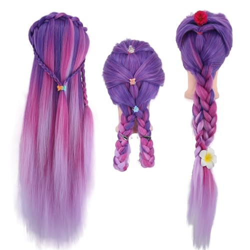 Mannequin Head with Hair, 29'' Manikin Cosmetology Doll Head with hair - color: Mixed Purple