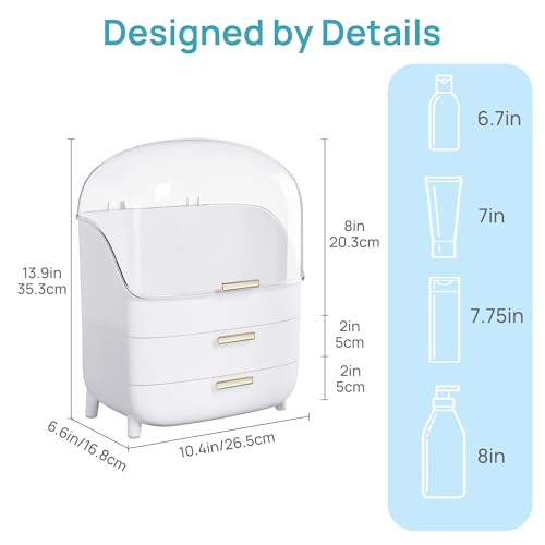 Vtopmart 3-Tier Skincare Makeup Organizer with Drawer and LId, White - color: White, size: With Lid