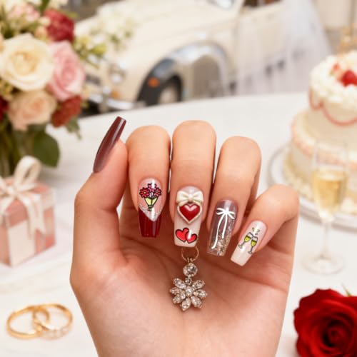 PH PandaHall 3pcs Wedding Nail Stamping Plates Valentine Nail Art Plates Balloon Celebration Bouquets Cakes Nails Image Plates Hearts Bows Stencils for Women DIY Ceremony Party Manicures Salon Design - style: Wedding