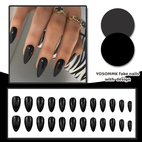 Black Acrylic Press on Nails Almond Shaped Medium Fake Nails - color: 18-Black