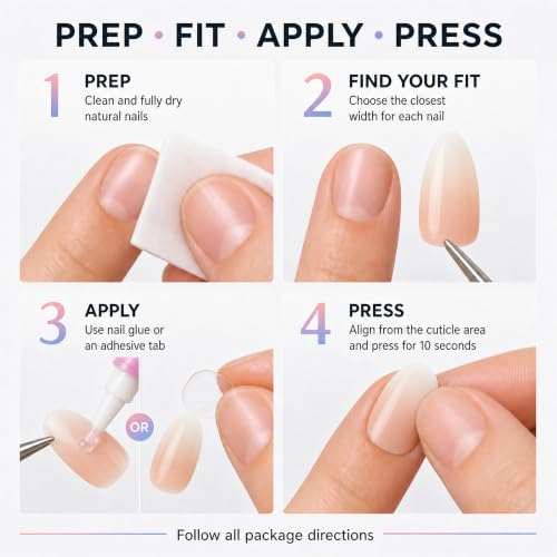 Nude Peach Ombre Almond Press On Nails, 32-Piece Reusable Kit with Glue - color: Nude Peach Ombre - Almond