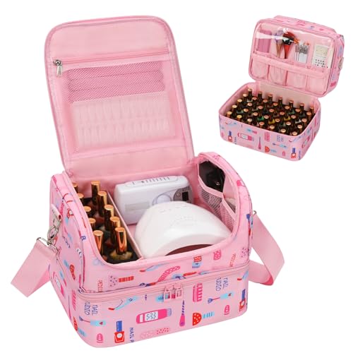 CUBETASTIC Nail Polish Organizer Case, Cartoon Green, 45 Slots - color: Cartoon Pink, size: 45 Slots