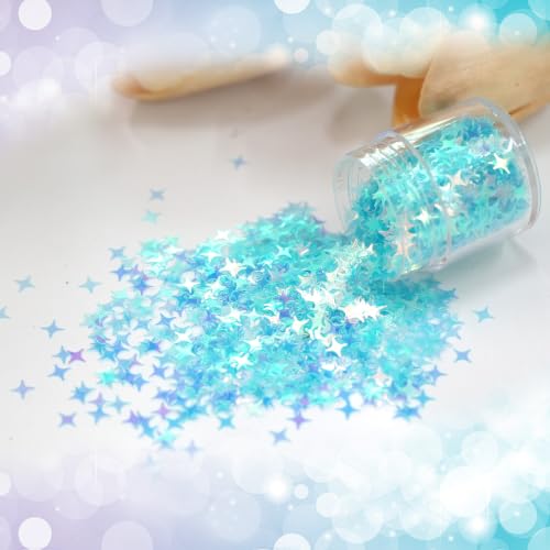 Laza 3.5g Chunky Glitter Four-Pointed Star Shaped Confetti Nail Sequins - color: Ice Blue Aurora Star