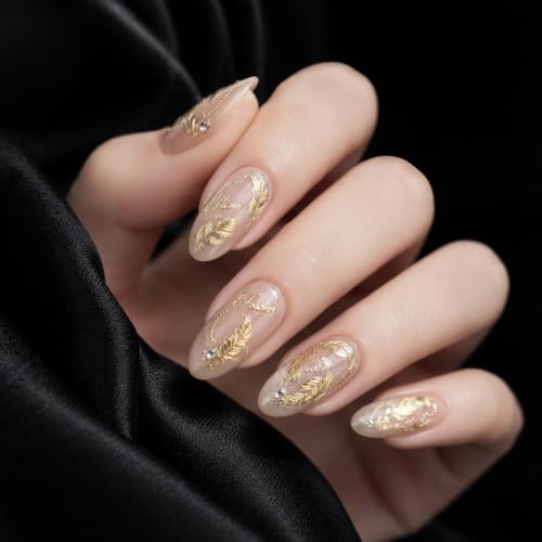 Gold Silver Nail Stickers Metal Feather Nail Decals for Acrylic Manicure - color: Color18