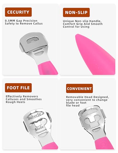 Callus Shaver Remover Stainless Steel Callus Trimmers Hard Skin Dry Skin Remover Calluses Planer Pedicure Foot File Tool - color: Pink