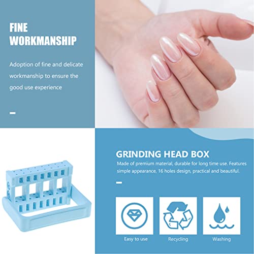 Beaupretty Nail Grinding Tool Box with 16 Holes Portable Manicure Organizer Compact Nail Drill Bits Holder for Home and Professional Use - color: Light Blue