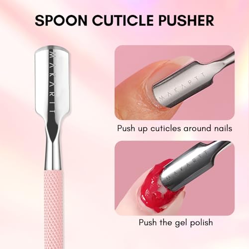 Makartt 1-Pack Pink Dual-End Cuticle Pusher, Stainless Steel - color: Pink Cuticle Pusher