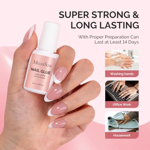 Melodysusie Super Strong Brush-On Nail Glue for Press On Nails, 10ml, 2PCS - size: 10ml*2