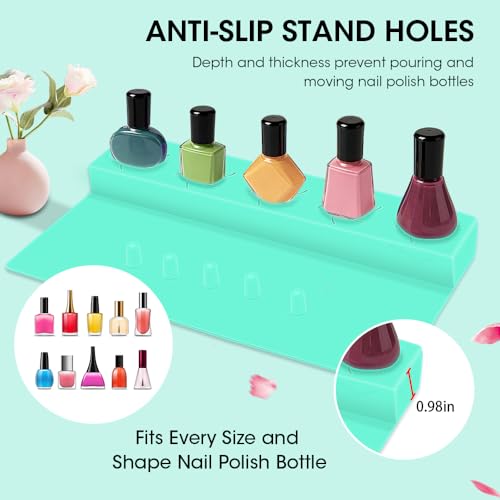 Nail Polish Holder, 2 in 1 Silicone Hand Rest Mat-Turquoise - color: Turquoise
