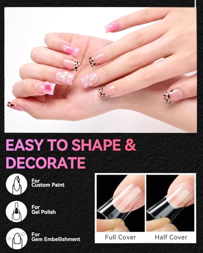 Makartt Short Duck Nail Tips, 504 PCS 15 Sizes with 5.5/6.5/7.5, Clear Full Cover Flare Nails for Press-Ons DIY, PMMA Soft Gel Wide Nail Tips for French 3D Nails Design, Salon Home Manicure Supplies - size: Short Duck Full Cover