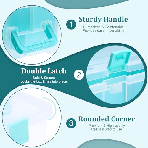 BTSKY Clear Plastic Dividing Storage Box with 8 Deep Compartment Sewing Box - size: 15.1x13.9x6.1 Inches-Clear