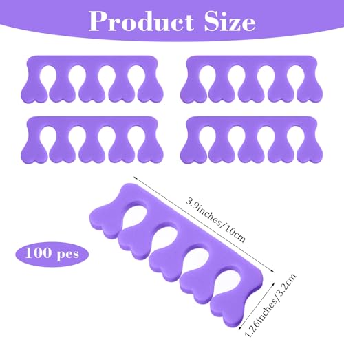100 Pcs Sponge Toe Separators Soft Finger Separators Premium Pedicure Tool Kit Flexible Toe Divider Spacer for Polishing Pedicure Manicure Coating Nail Art Beauty Accessories (Purple) - color: Purple