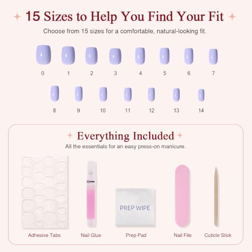 Lavender Press On Nails, Short Square Soft Lilac Nails, 30 Ct - color: B3-Soft Lilac