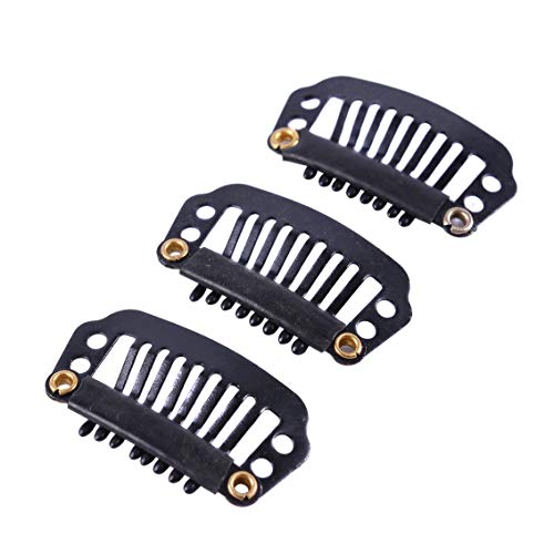 YANTAISIYU 24pcs/28mm 8-teeth Metal Wig Clips with Rubber Snap Clips for Wig Hairpiece Hair Extension Accessories (Black) - color: Black, style: 28mm
