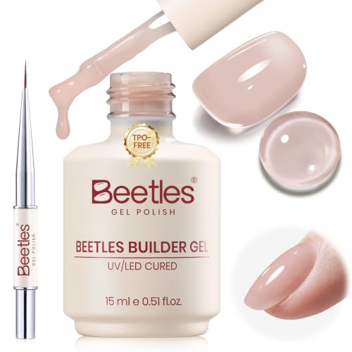 Beetles Builder Gel for Nails TPO-Free,Nude Grey & Nail Art Brush - color: B-Nude Grey
