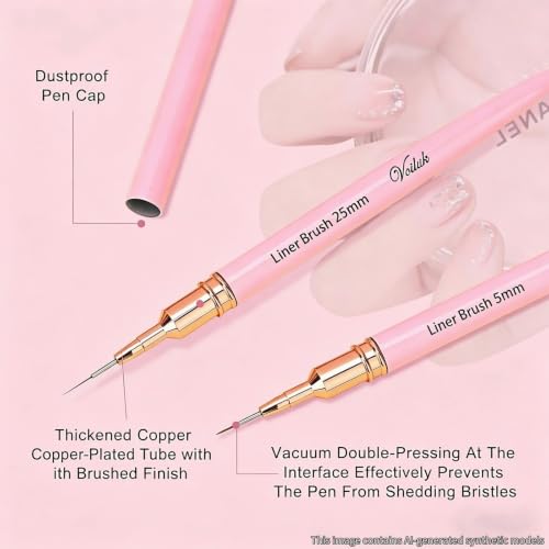 5Pcs Nail Art Liner Brushes Liner Brush for Nails Gel Striping Nail Brushes - color: Pink