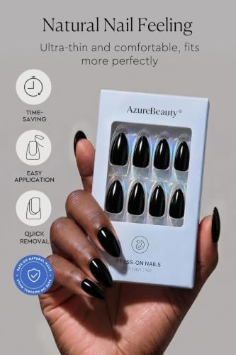 AzureBeauty Halloween Fall Black Short Almond Press On Nails, 32Pcs 16Sizes - color: B-Black