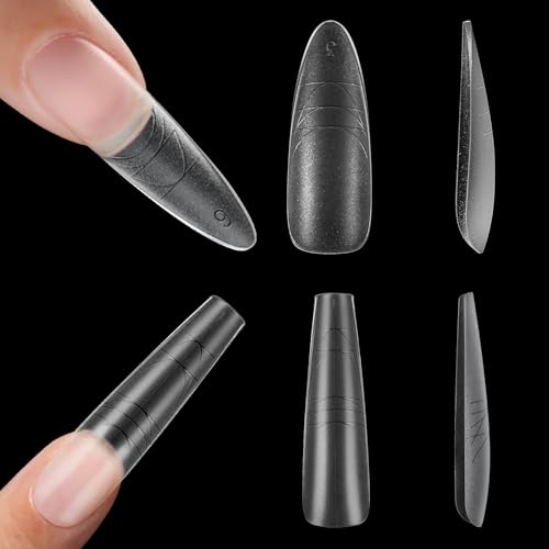 Makartt Long Almond & XL Tapered Square Nail Tips with Built-In Shaping Guides: 2 Shapes in 1 Box-15 Sizes, Pre-Etched Matte Inside False Nails for Nail Extension DIY, Salon Manicure Supplies 384pcs