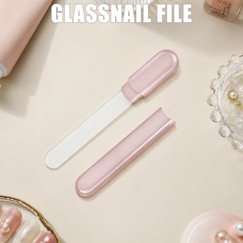 LNAUJS Glass Nail File 3 Pack, Etched Fingernail File with Rose Gold Storage Case