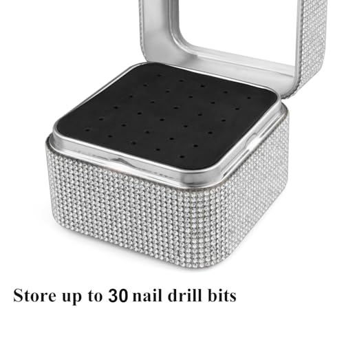 Cellentool 30 Holes Nail Drill Bits Holder Rhinestone Case Box - color: Silver, size: 30 Holes