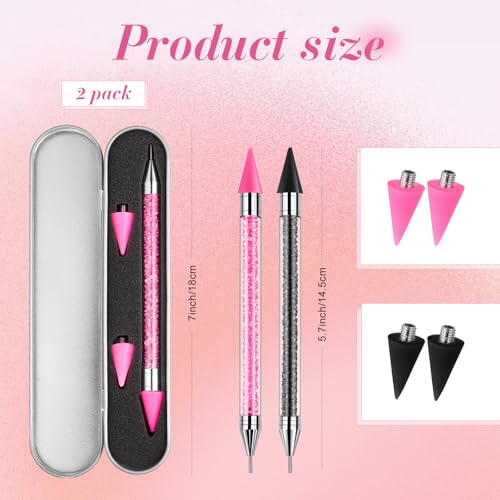 Tatuo 2 Pcs Rhinestone Picker Tool Kit with 2 Wax Head, Pink, Black - color: Pink, Black