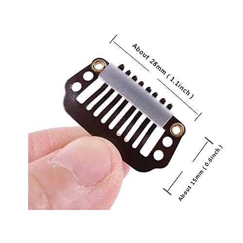 YANTAISIYU 24 Count Metal Hair Extension Clips, 28mm 8-teeth Snap Hair Clips for Wigs Hairpiece Hair Extensions Accessories, Dark Brown - color: Dark Brown, style: 28mm