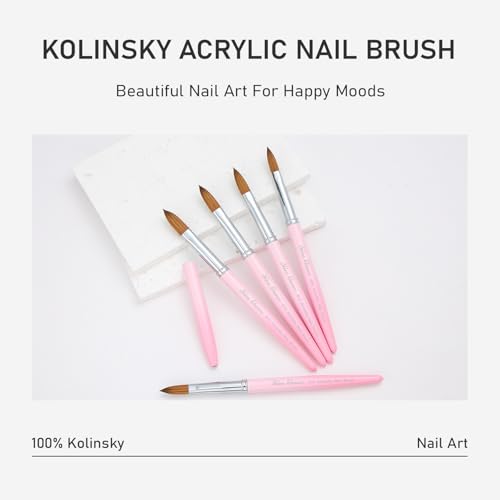 Acrylic Nail Brush Size 16, 100% Pure Kolinsky Nail Brush for Acrylic Application, Professional Nail Extension Manicure Tool Nail Drawing Pen for DIY Home Salon(Pink) - color: Pink, size: #16