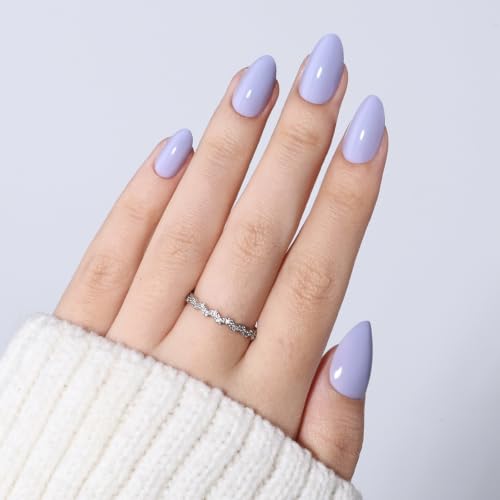 Lavender Press On Nails, Short Almond, Glossy Pastel Purple Glue On Nails - color: D9-Light Purple