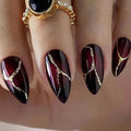 MISUD Press on Nails - Medium Stiletto Glue on Nails with Goth Red Black, Acrylic Gothic Vampire Design 24 pcs - color: 11203Red&Black