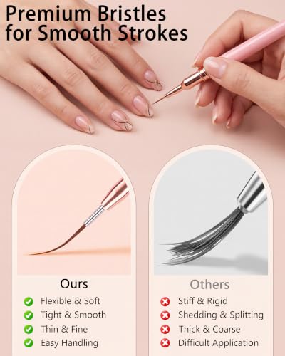 6 Nail Art Brushes with Dotting Tools and 5 Liner Brushes for Nails Detail - color: APink