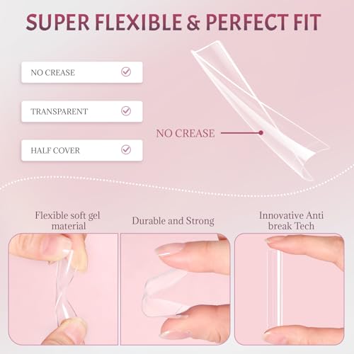 Ranrose 600PCS XXXL Clear Nail Tips, Half Cover for Acrylic Nails - color: XXXL Clear Square Half Cover Nail Tips