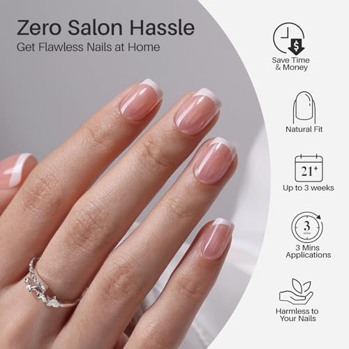 SHANGMENG Press on Nails, Square Short White French Tip Chrome Fake Nails - color: White Noise