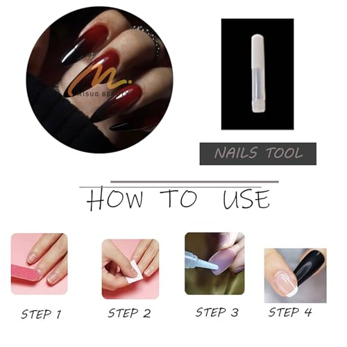 MISUD Press on Nails - Long Stiletto Glue on Nails with Gothic Red Black, Acrylic Goth Vampire Design 24 pcs - color: 02303-01Red Black