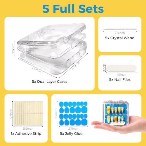 5pcs Dual Layer Press On Nail Cases with Nail Tool Kits for Travel - size: 5 Pcs