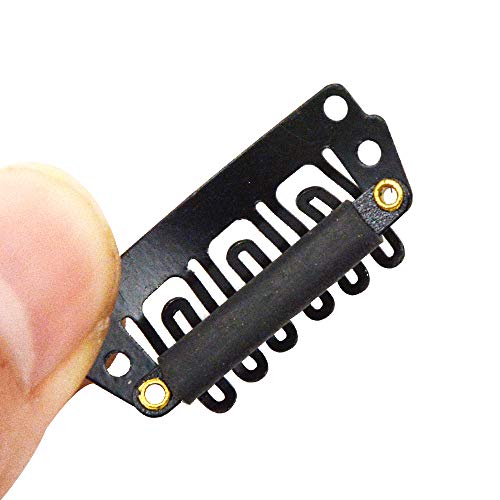 YANTAISIYU 24 Pcs/Lot 28mm 6-Teeth Black Metal Clips with Rubber U-Shape Snap Clips for Hair Extension Hairpiece - color: Black, style: 28mm 24pcs U-shape