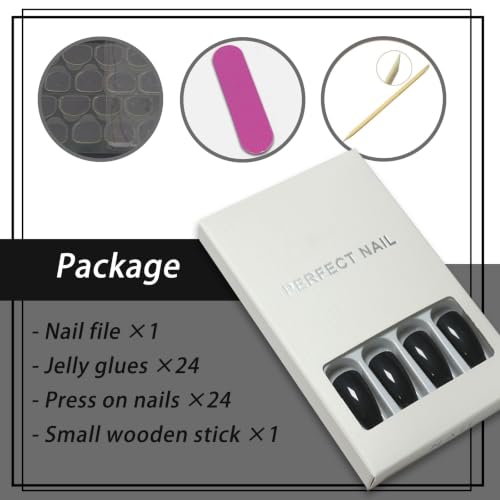 Black Press on Nails Almond Medium Glossy Fake Nails for Women - color: 09-Black