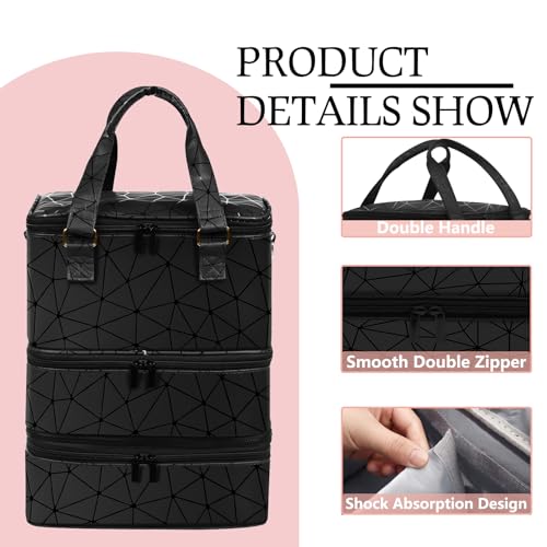 FCQQYWZ Large Nail Polish Organizer Case Hold 84+ Bottles Nail Polish & Nail Lamp, 3 Layers Nail Organizers and Storage for Nail Tech with Divider, Travel Carrying Case(Black) - color: Black-84Bottles